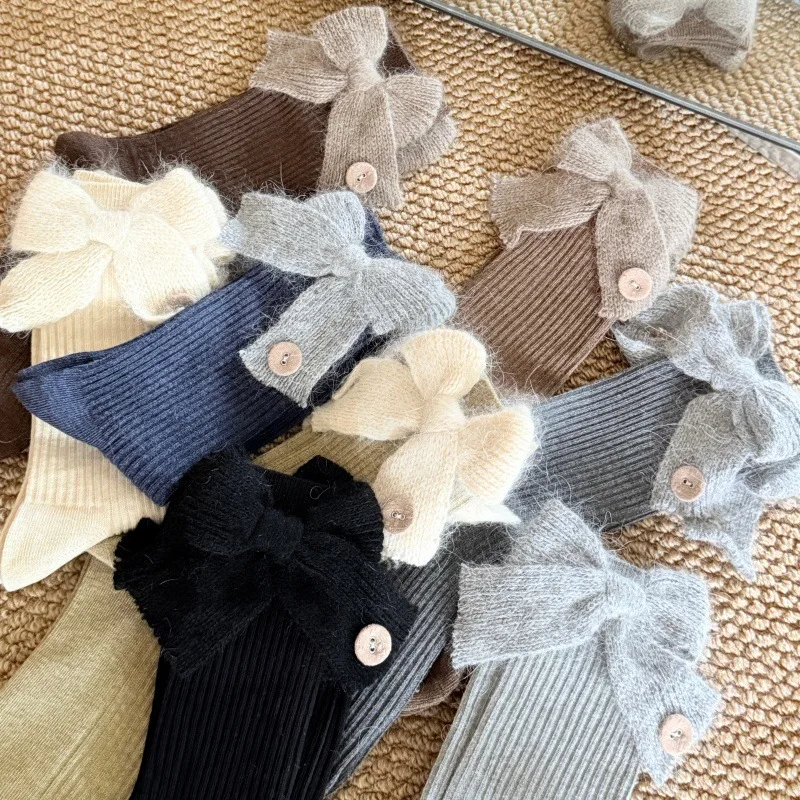 

1PC Sweet Wool Bow Button Socks Autumn and Winter New Socks Fashion Design Cute Style Soft Fabric Clothing Decoration