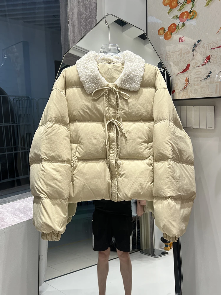 Koreanische Version Lammhaar Kragen Mode Kurze Daunenjacke Frauen 2025, Winter Neue Elegante Pendeln Alter Reduzierung Mantel