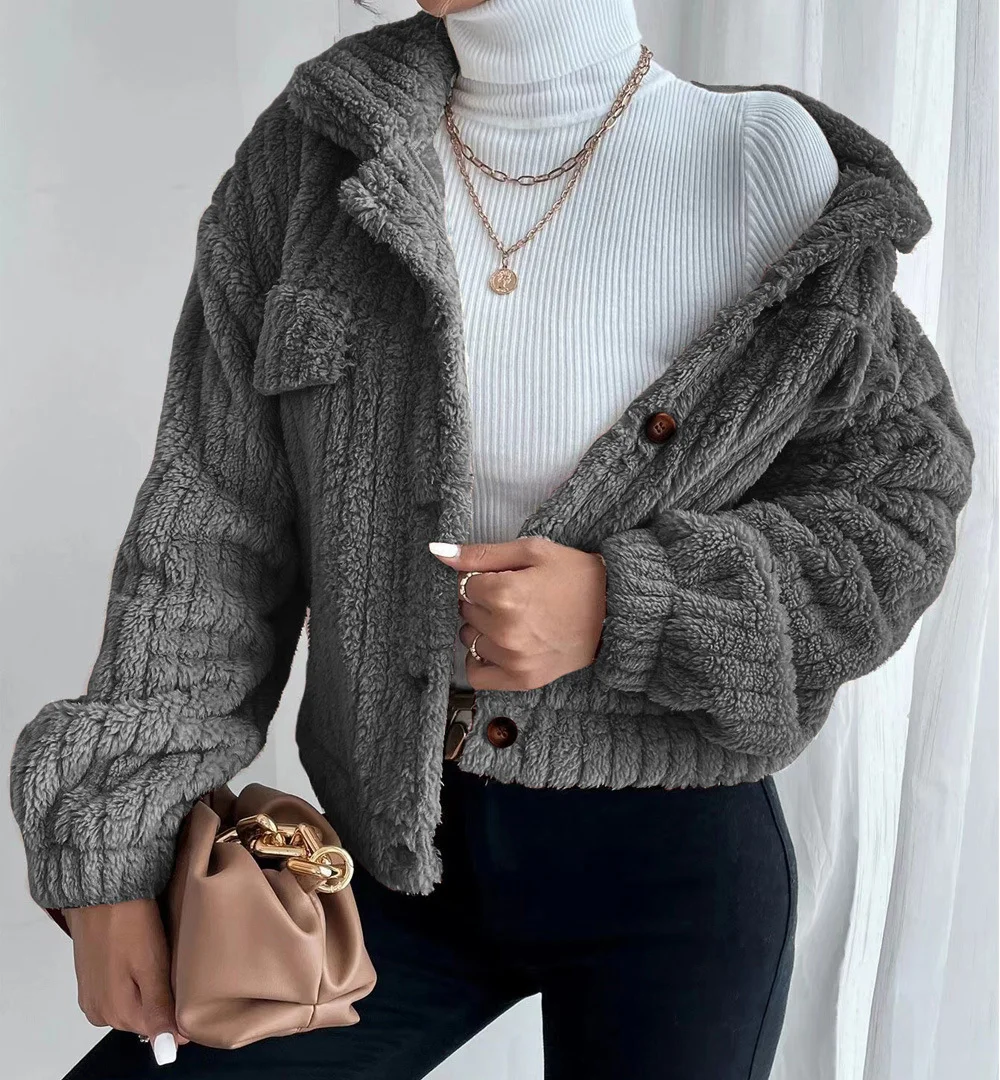 2026 Autumn/Winter Rabbit plush coat lapel shirt plus plush plush coat for comfortable casual women - view 5