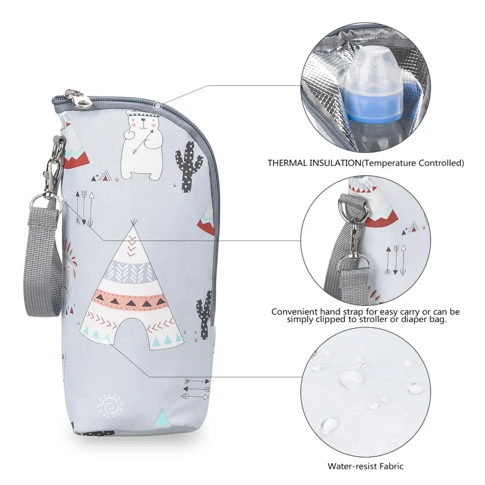 

Baby Bottle Warmer Bag Portable Infant Feeding Bottle Aluminum Foil Insulation Outing Stroller Hanging Bag for Storage Cups