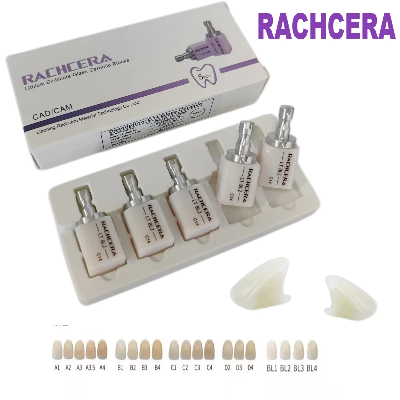 5Pcs/Box RACHCERA C14 CAD/CAM Lithium Disilicate Dental Lab Glass Ceramic Blocks Cubes Translucency Materials