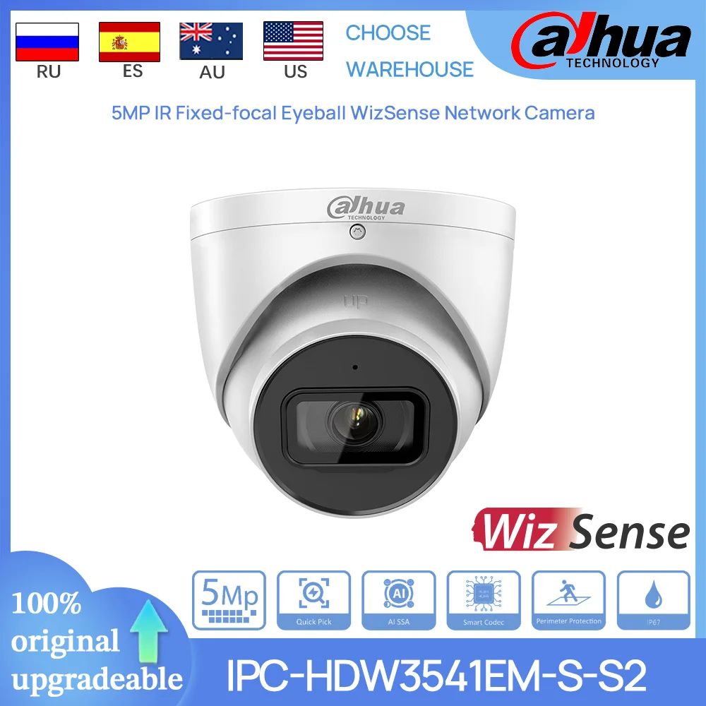 Dahua Original IPC-HDW3541EM-S-S2 5 MP 50M IR Fixed-focal Eyeball WizSense POE Network Camera Smart Search Quick Pick AI SSA IVS