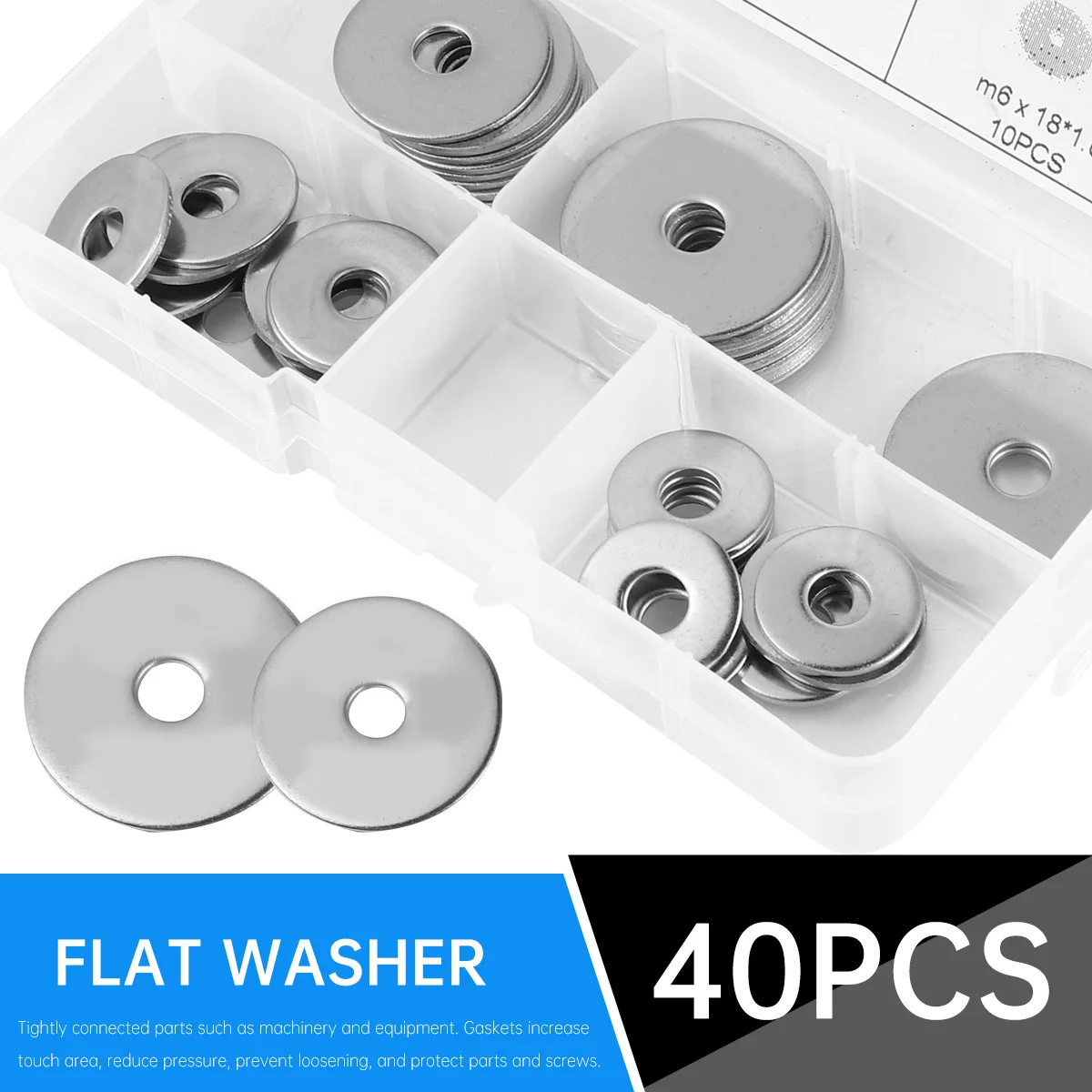 

40pcs Stainless Steel Washer Plain Washer Flat Gasket Metric Flat Washers Corrosion Resistant Anti Loosening For Cars