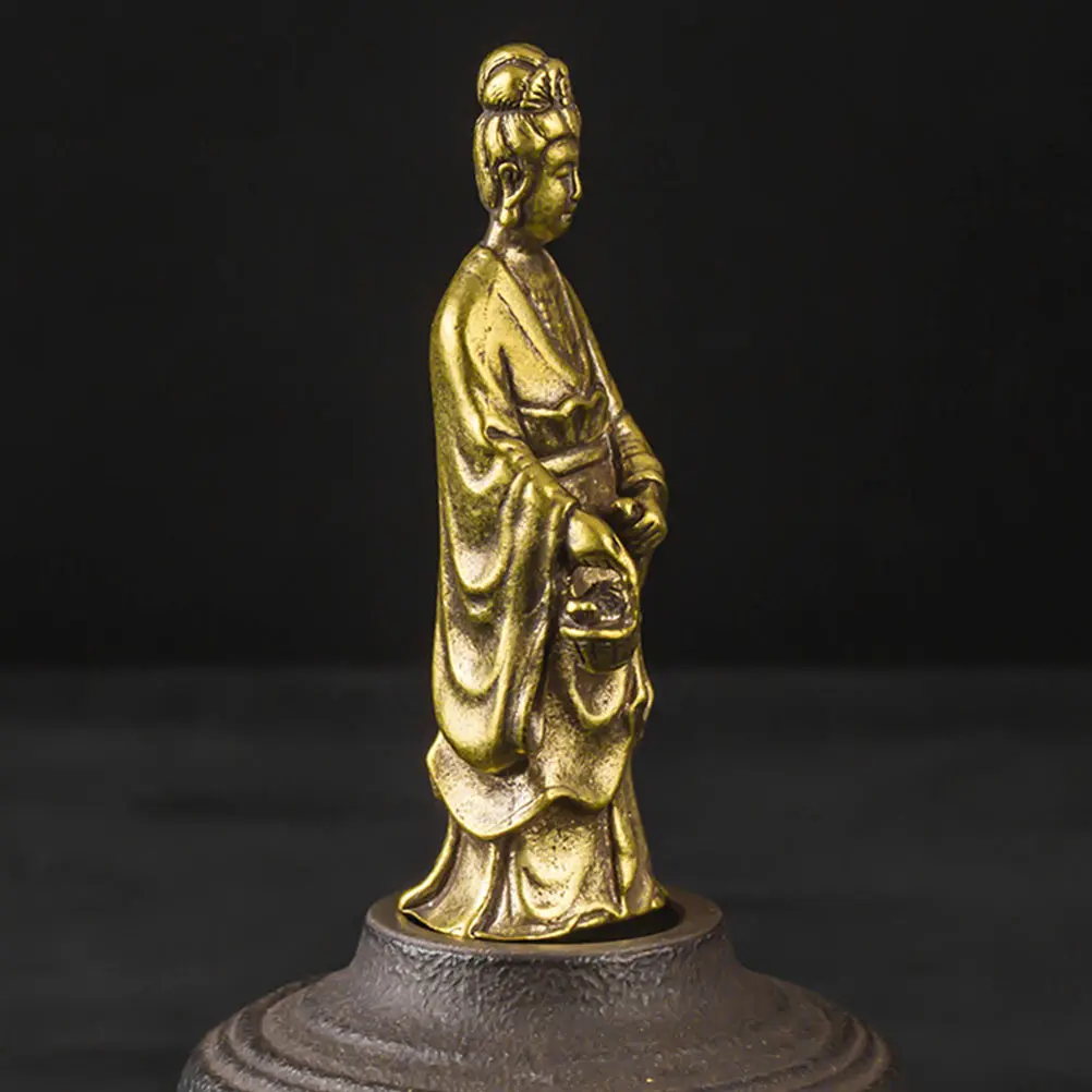

Brass Guanyin Statue Small Bronze Ware Home Adornment Buddha nament Feng Shui Decor Desktop Gift Craft Unique Design Long