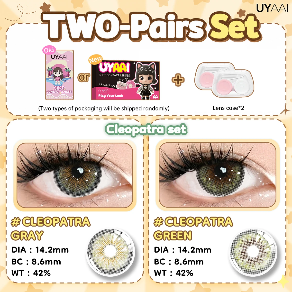 UYAAI [2 Paar Set] Farbkontaktlinsen für Damen, Make-up, grüne Linsen, natürliche graue Pupillen, kosmetische braune Kontaktlinsen, schwarze Linsen – Detail 8