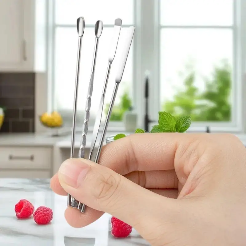 4 個ネイルアート撹拌棒ツールステンレス鋼粉末液体ジェルポリッシュスプーンスパチュラファンデーション混合ツール