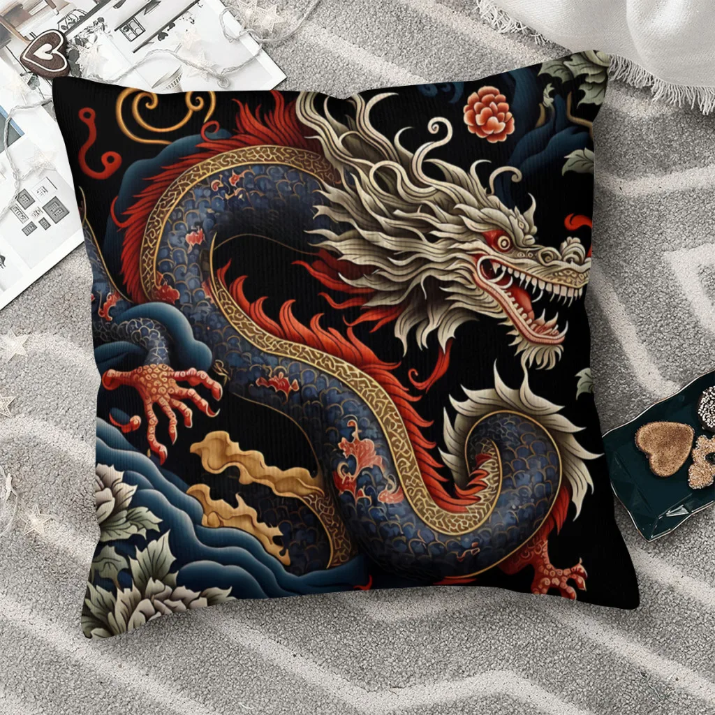 

Retro Pattern Dragon Pattern Polyester Cushion Cover For Livingroom Chair Decorative Washable Cojines Decorativos