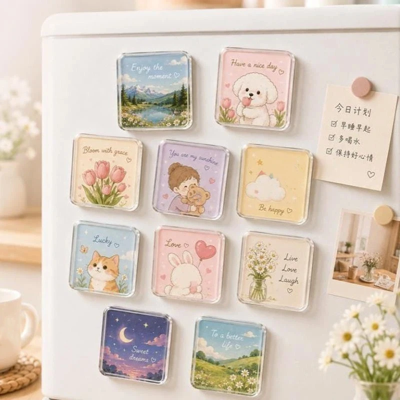 DIY Refrigerator Magnet Transparent Acrylic Square Round: 5 Sets Magnetic Sheet Material Package Home Decor Kids