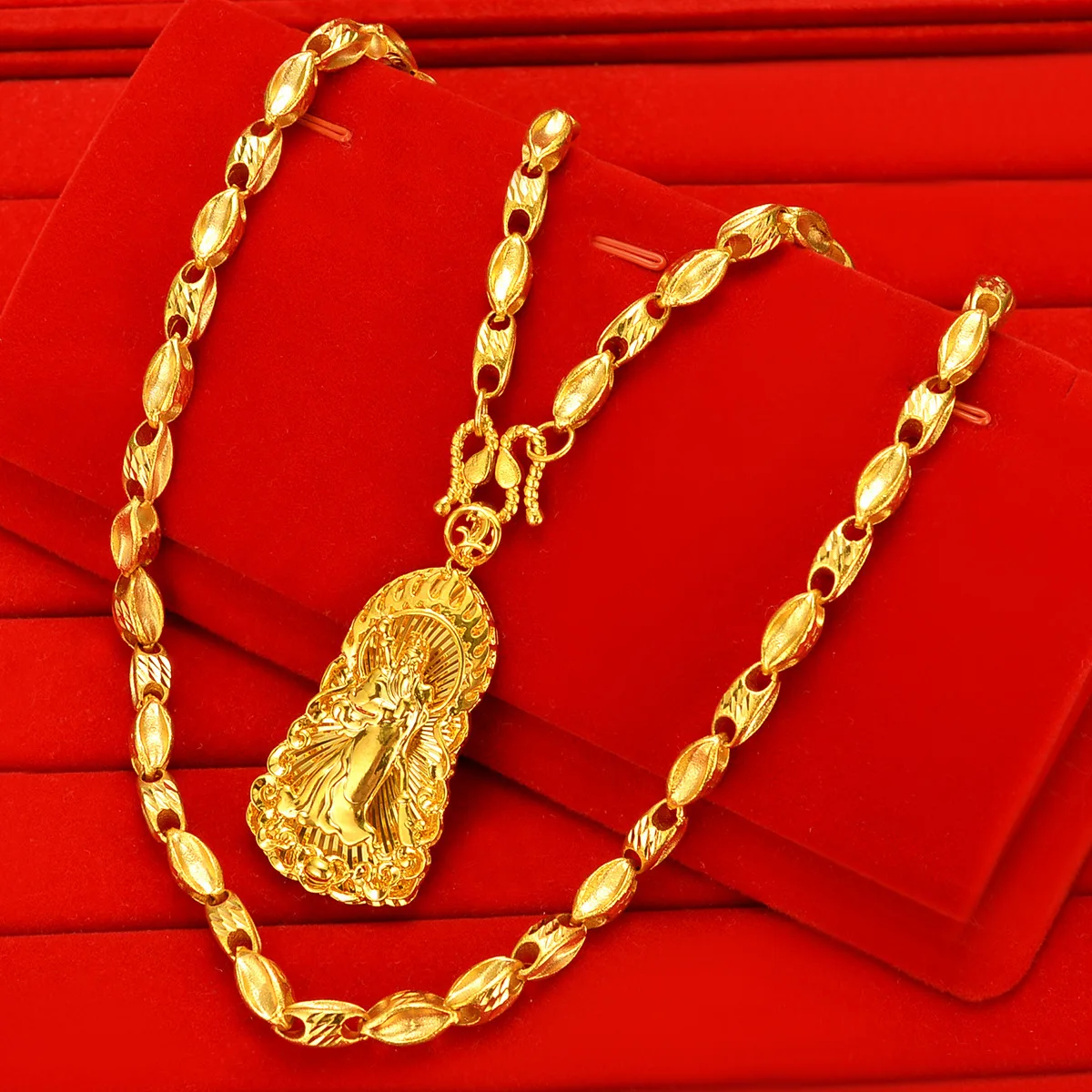 Luxury 24K 9999 Pure Gold real gold Flame Guan Gong Brand Pendant Men's Necklace