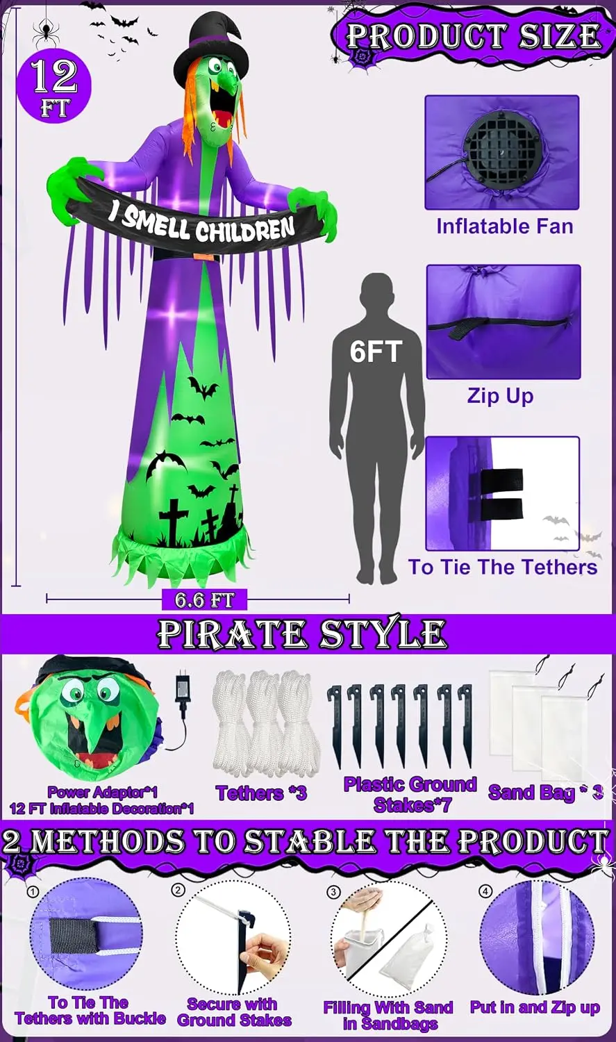 Garden Halloween Witch Inflatable Outdoor Decor