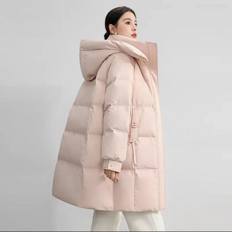 Chaqueta larga de algodón con capucha para mujer, Abrigo acolchado de algodón cálido, prendas de vestir exteriores gruesas coreanas, abrigo holgado de moda, novedad de 2024