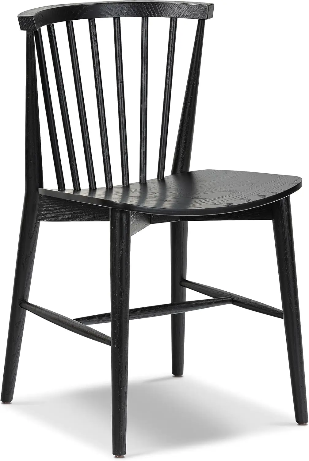 كرسي طعام من خشب الجوز على طراز منتصف القرن مع ظهر مغزل منحوت - إطار من خشب الجوز الأمريكي الصلب، تصميم منقوش