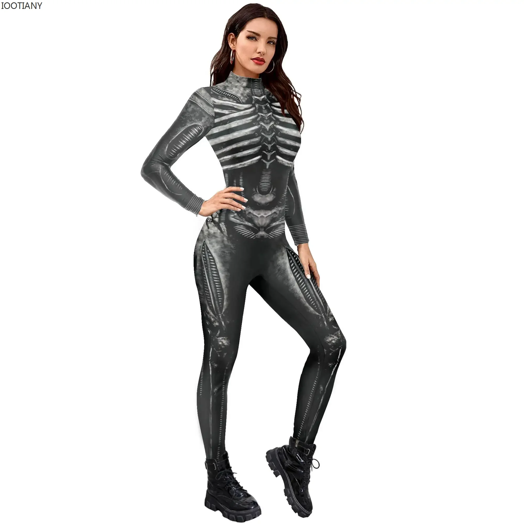 IOOTIANY Fancy Anime Cosplay Punk Steampunk Skeleton Jumpsuit Lange Mouw Bodysuit Monos Mujer Volwassen Vrouwen Mannen Cosplay Kleding