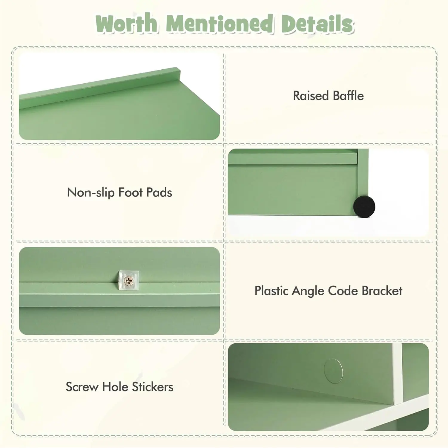Kids Toy Storage Organizer, 8-Section 3-Tier Wooden Book Shelf for Preschool, Playroom & Nursery (Green)
