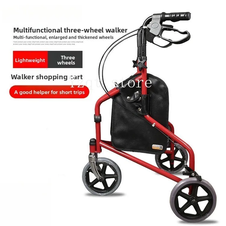 Elderly rehabilitation assistance cart, shopping cart, foldable, with brake assist, three-wheel walker