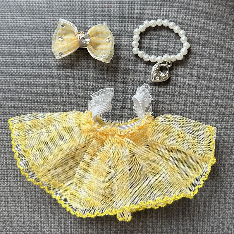 ل 17 سنتيمتر Labubu الملابس الملونة منقوشة تنورة الفينيل دمية فستان شاش الملابس هدايا الحفلات