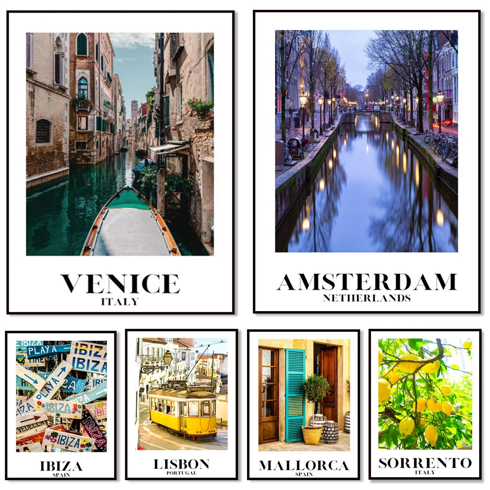Positano Amalfi Coast, Mallorca, Spain, Manhattan Bridge, Sorrento Lemon Amalfi, Lisbon tram, Ibiza, Netherlands travel poster