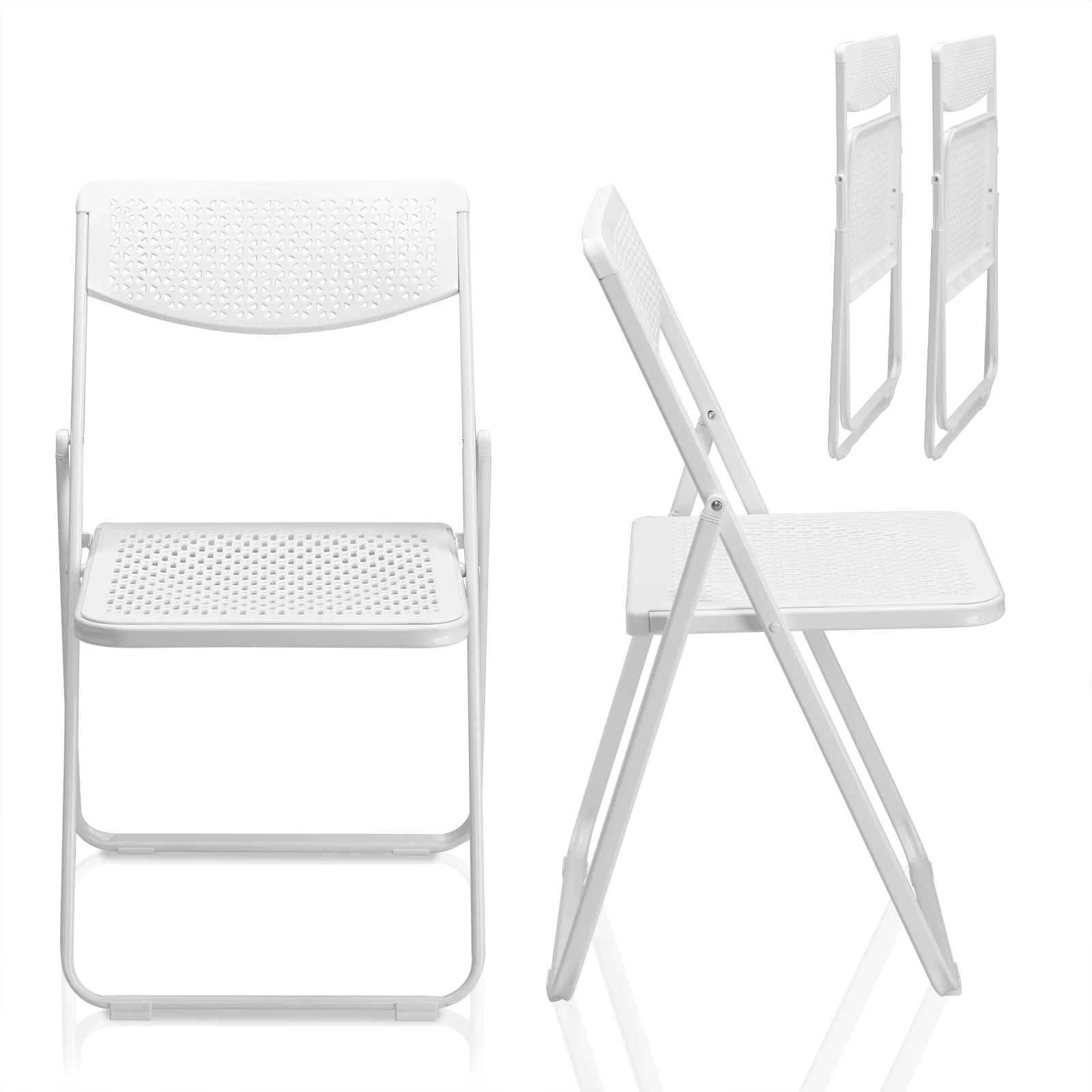 

4 Pack Plastic Folding Chairs, Lightweight Stackable, Indoor/Outdoor Event Seats, White.