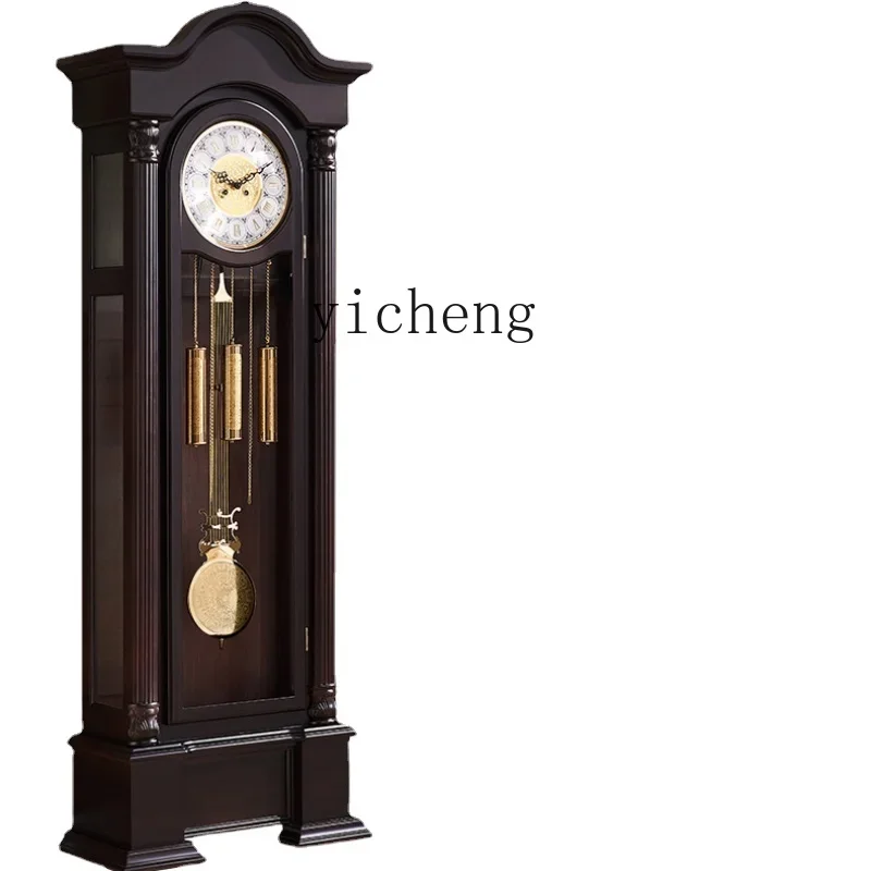 ZC Clock North Star Copper Mechanical Floor Clock Solid Wood Chinese Retro Vertical Clock Pendulum Clock