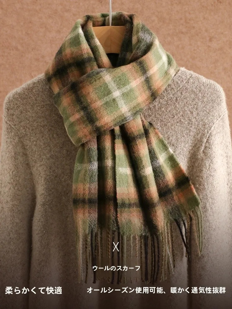 クラシック-00-ウール-チェック柄スカーフ-ユニセックス-誕生日プレゼント-外側タッセル-ショール-暖かいネックスカーフ-英国スタイル-秋冬ファッション