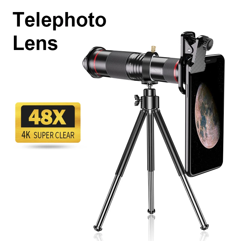 48x Super Telephoto Lens for Smartphone Powerful Zoom 4K Monocular with Tripod Support Mobile Phone Camera Telescope Long Range