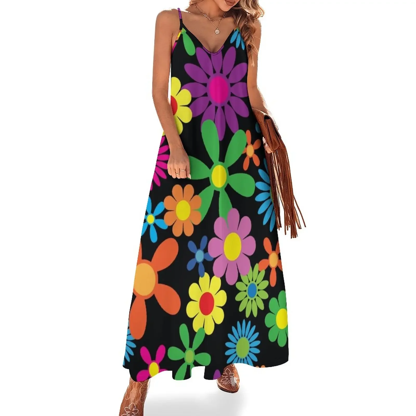 

Vibrant 60s flower pattern Sleeveless Dress women dresses Female dress Dress