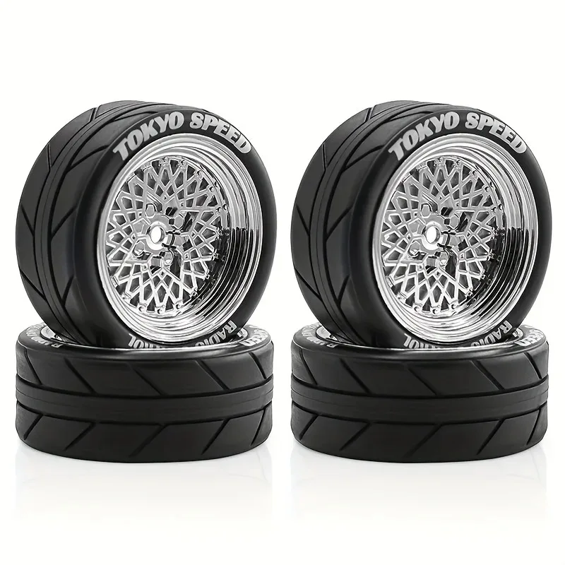 XILEZQF 4Pcs 64mm RC Rally Drift Tires Wheel Hubs For Tamiya FW06 TT01 TT02 XV01 1/10 RC On Road Car Upgrade Replacement Parts 6