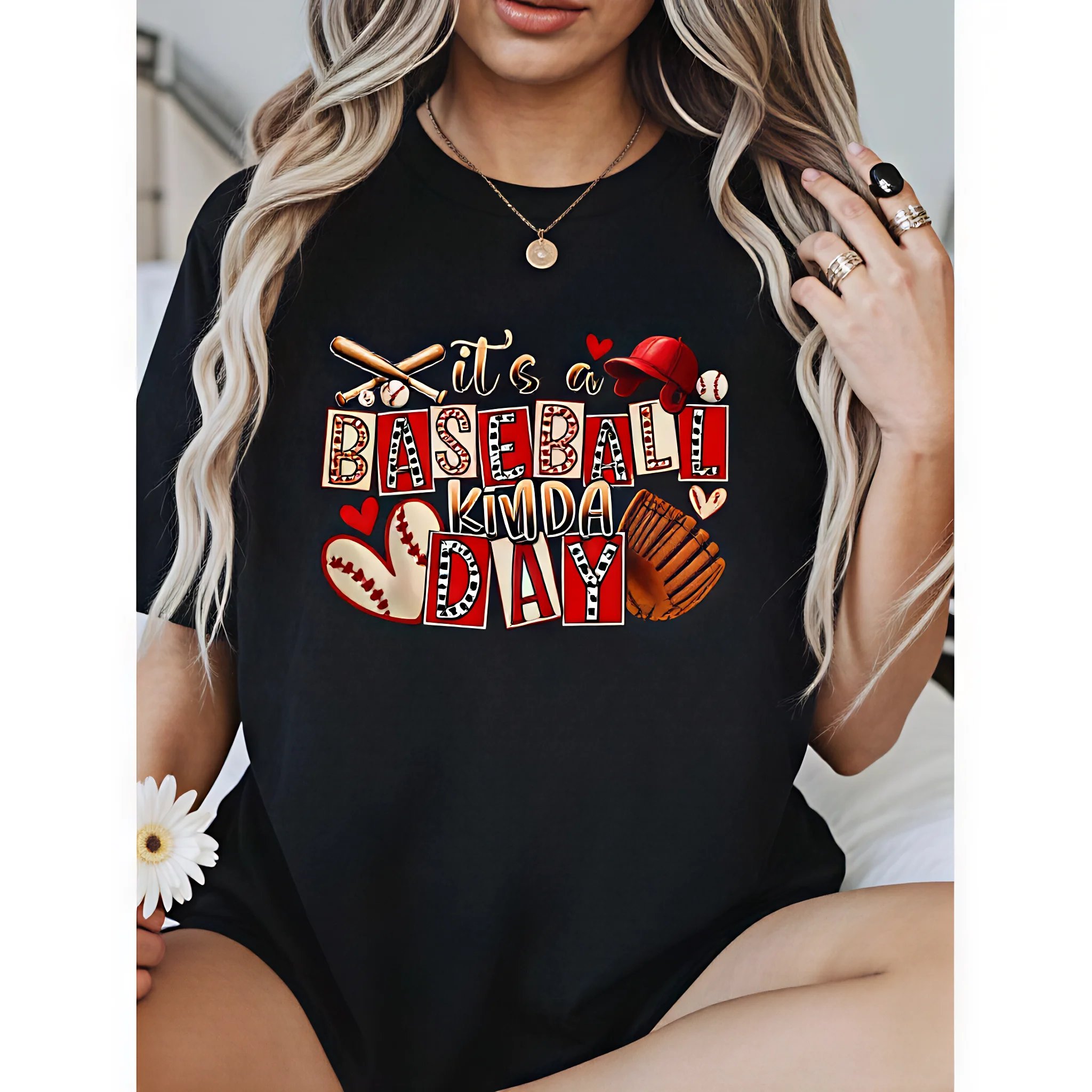 100% Cotton Women Summer Graphic T‑Shirt, It's A Baseball Kinda Day Funny Print Tee, Baseball Mom & Dad Casual Soft Short Sleeve Top, Stylish Comfy Daily Outfit
