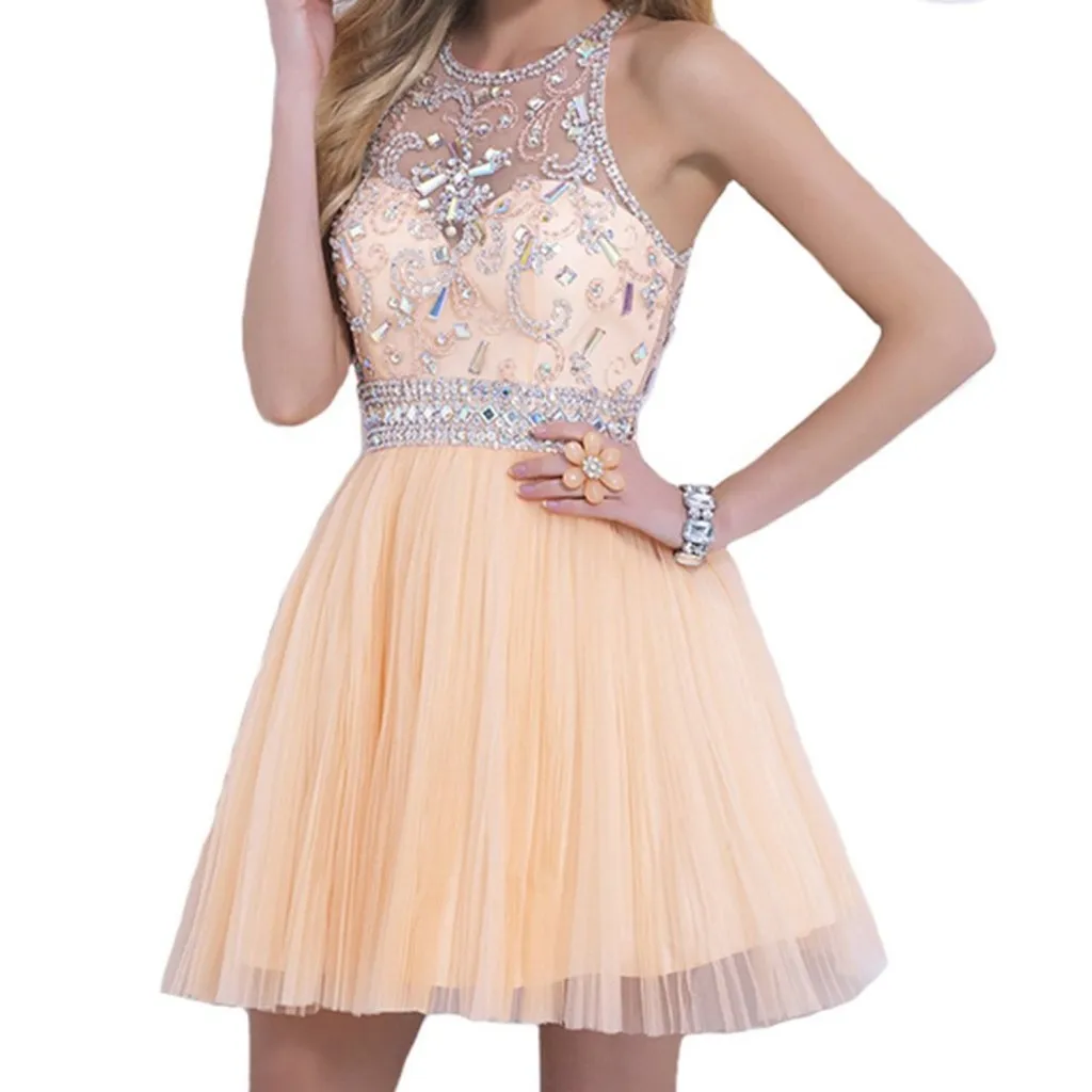 

Mini Sheer Back Crystal Homecoming Dresses Short Sequined Beaded Tulle Juniors Prom Evening Gowns Vestidos de fiesta