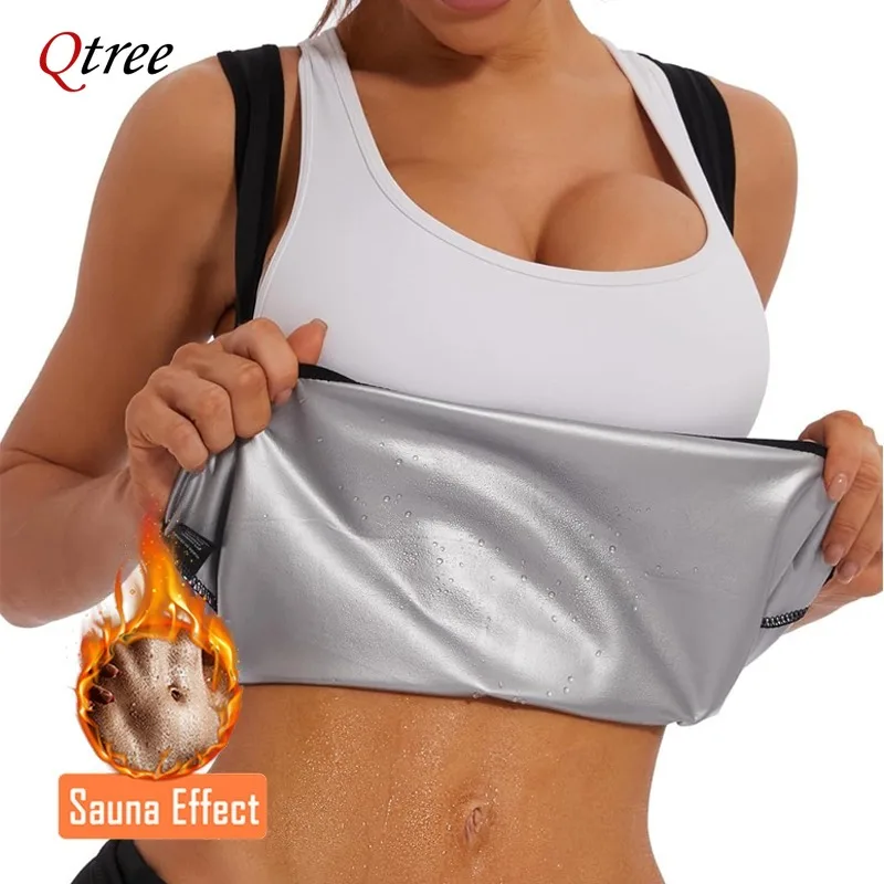 Qtree Belly Trimmer Body Shaper Tops Women Workout Slimming Tummy Control Push Up Vest Compression Sauna Sweat Waist Trainer