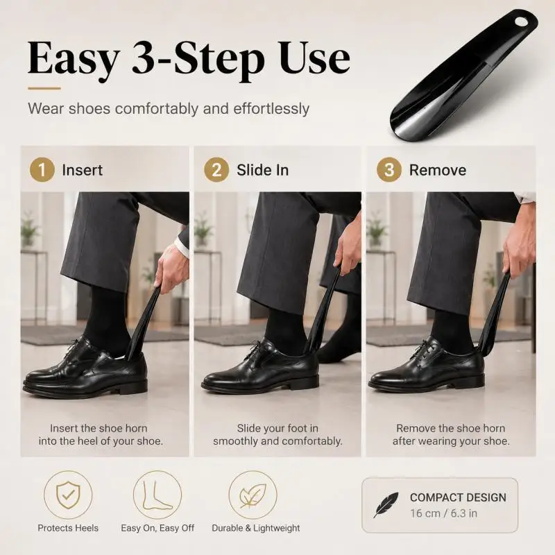 Compact Shoe Horn Set - Durable Plastic, 16cm, Ideal for Travel & Home Use image 6