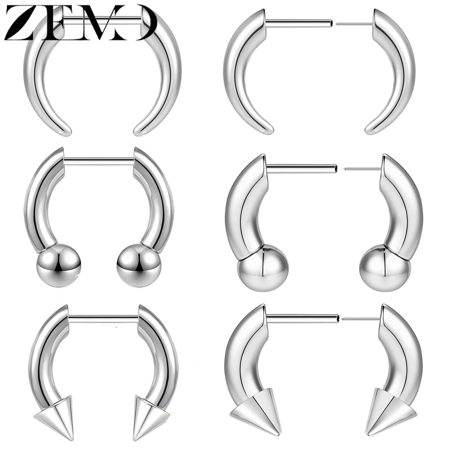 ZEMO, 1 pieza, 16G, anillo de nariz de cuerno, anillo de tabique sin rosca de acero inoxidable, punta de cuerno de buey, hélice de oreja, Piercing para fosa nasal, joyería de 8MM/10MM