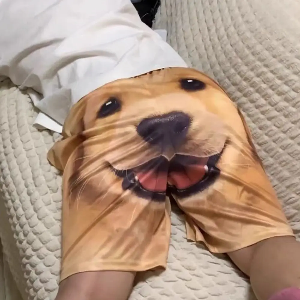 High Quality Dog Head Shorts New Cute Golden Retriever Husky Print Couple Five-quarter Pants Funny Quick-drying Shorts