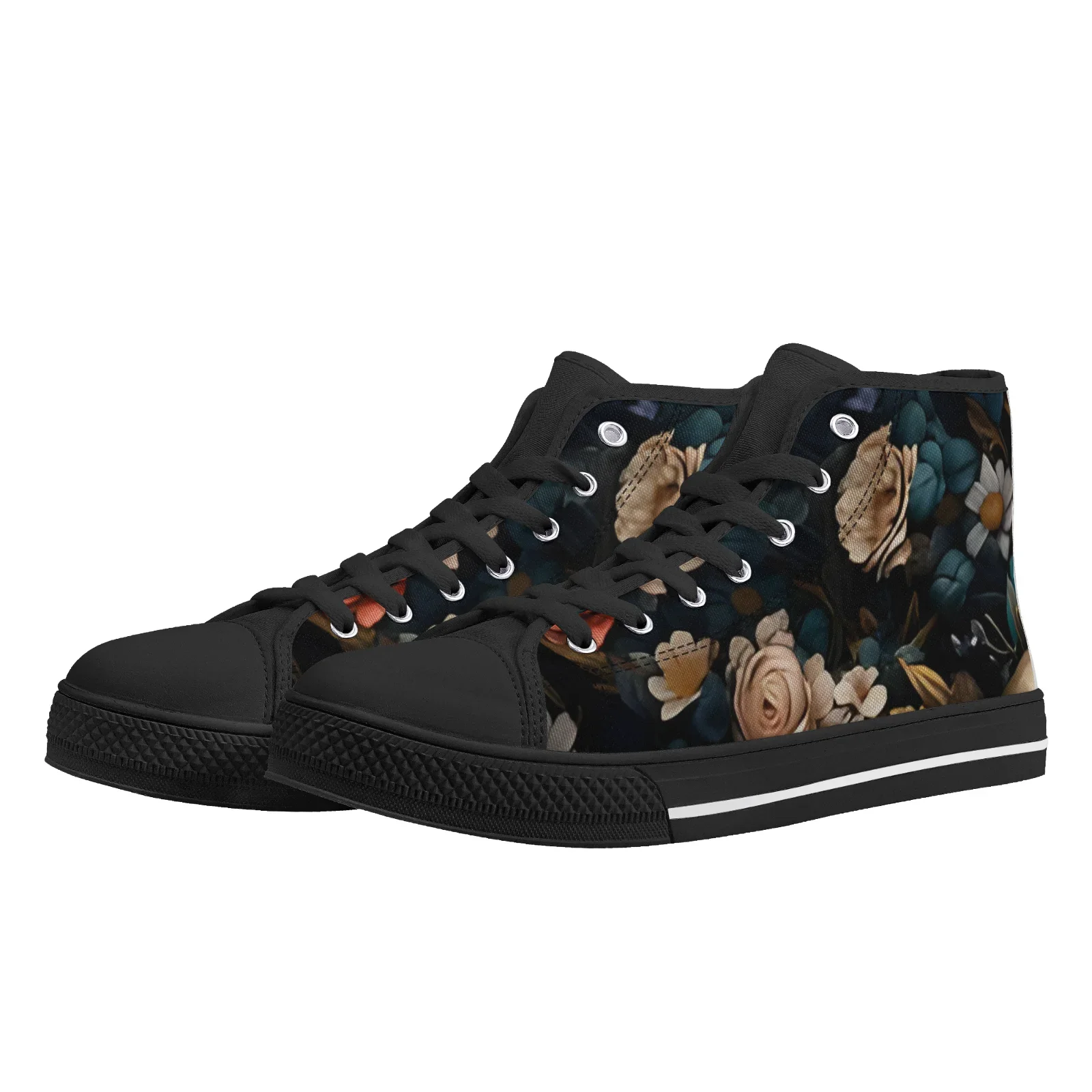 

Accept custom prints - Classic high-top canvas shoes vulcanized shoes gothic skull floral print