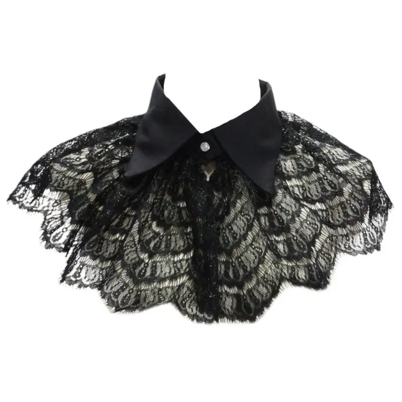 

Women Girls Vintage Black Crochet Floral Lace Fake Collar Pointed Lapel Detachable Half Shirt Shawl Decorative Choker