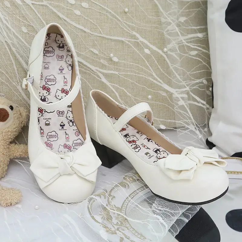 

Harajuku Lolita, милые туфли Мэри Джейн, женские сандалии в японском стиле, однотонные сандалии с бантом Kawaii, женская повседневная обувь с круглым носком и пряжкой