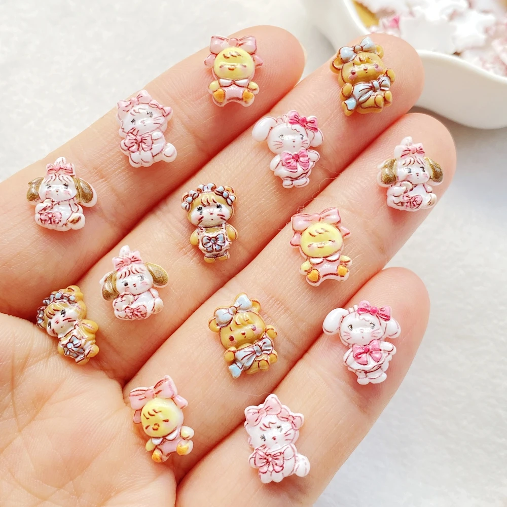 50Pcs Cute Mini Cartoon Animal Puppy, Rabbit Nail Art Resin Designer Charms DIY Craft For Nail 3D Decorations Jewelry