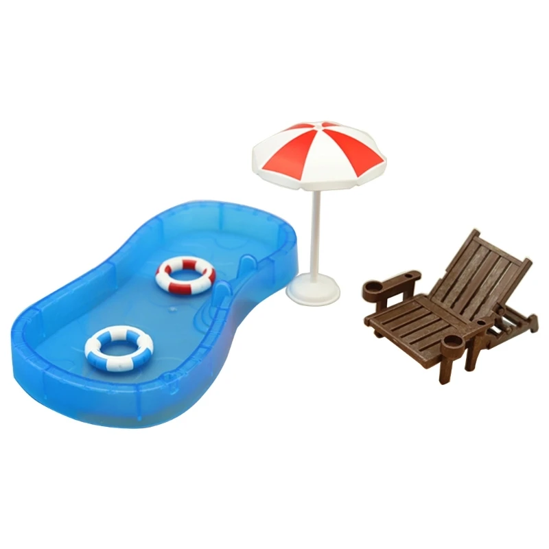 

Dollhouse Beach Set Miniature Swimming Pool SwingRing Beach Chair for Playhouse Dollhouse Decorations Child Party-Favor