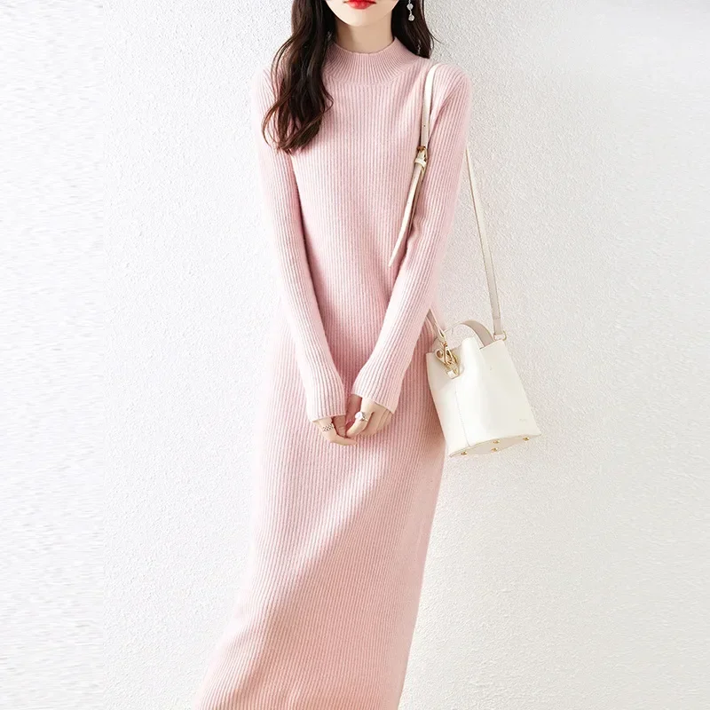 Long Wool Dress Fall/Winter 2024 New Women\'s Gentle Wind Slim Look Thin Gentle Style Sweater Dress