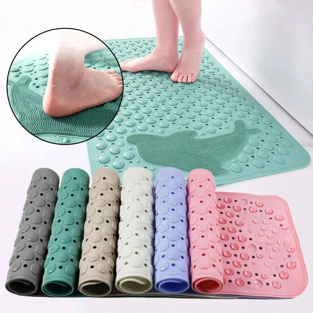 

Silicone World Bathroom Anti-skid Mats PVC Shower Anti Fall Foot Mat Dolphin Massage Suction Cup With Drain Hole Floor Mat