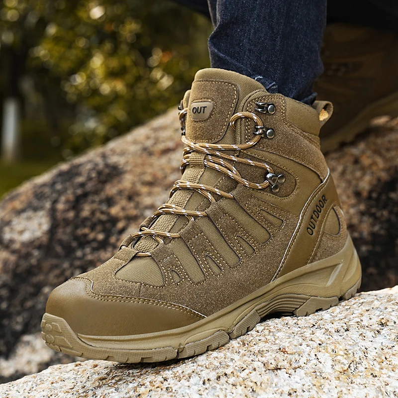 

High-top Men's Hiking Boots Outdoor Field Combat Training Shoes Anti-slip Trekking Hunting Sneakers Waterproof Casual Work Boots