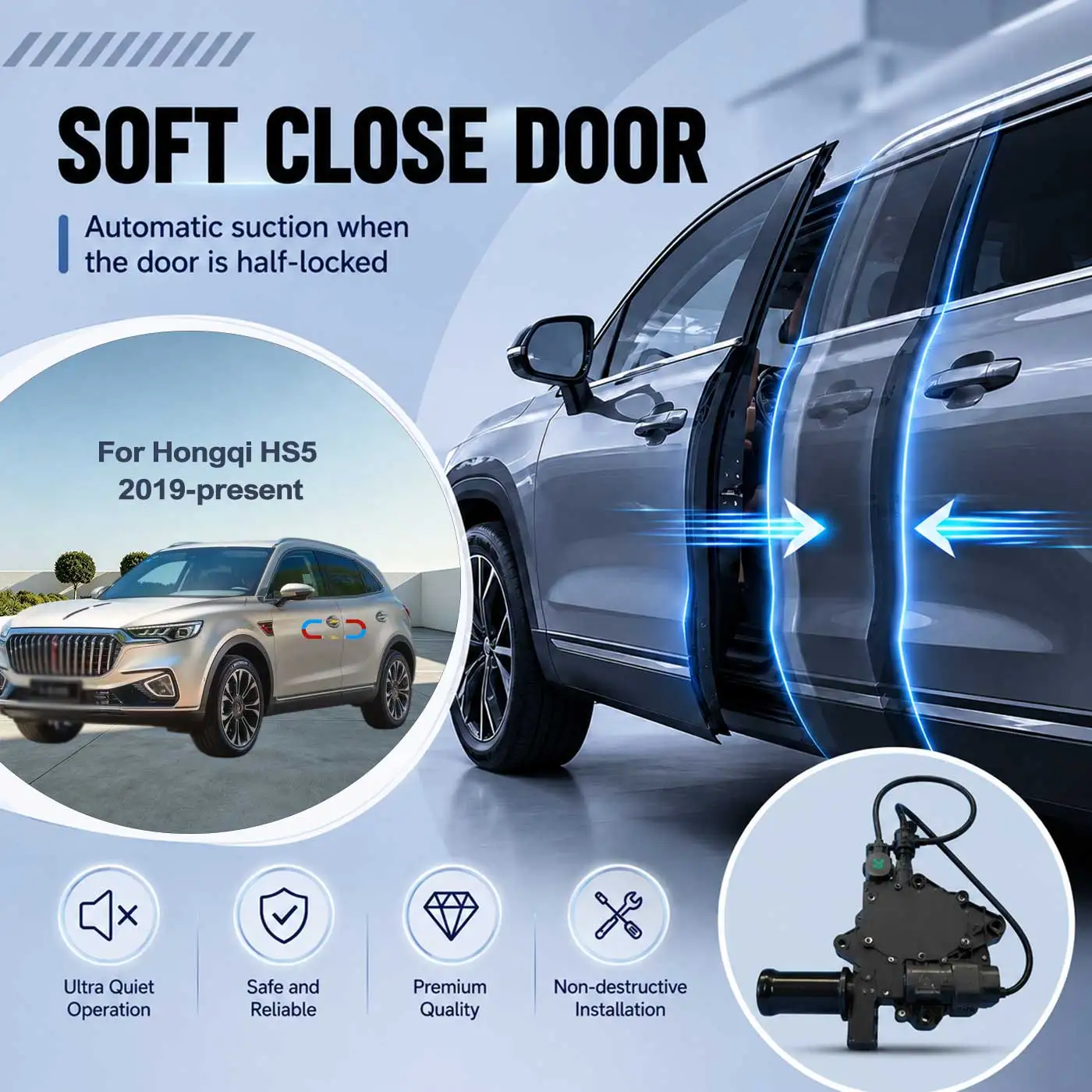 

For Hongqi HS5 2019-present Electric Soft Close Door Auto Pull-In Suction Lock Intelligent Silent Closer Kit