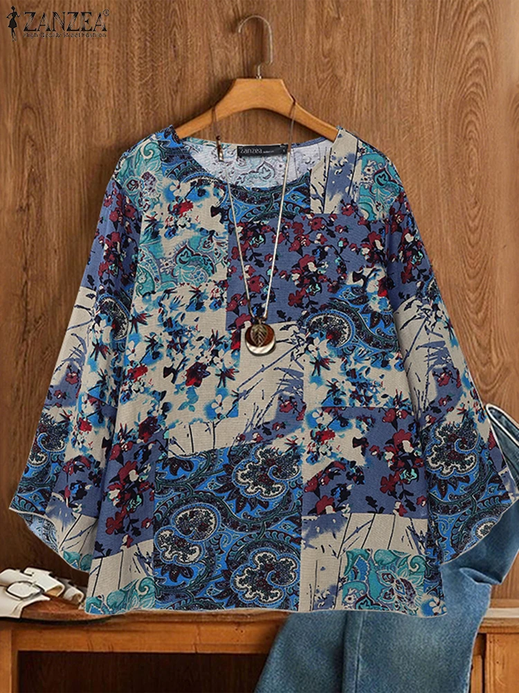 

ZANZEA Cotton Blouse Women Vintage Floral Print Tops 2025 Fashion Long Sleeve Tunic A-Line Oversized Bohemian O Neck Blusas