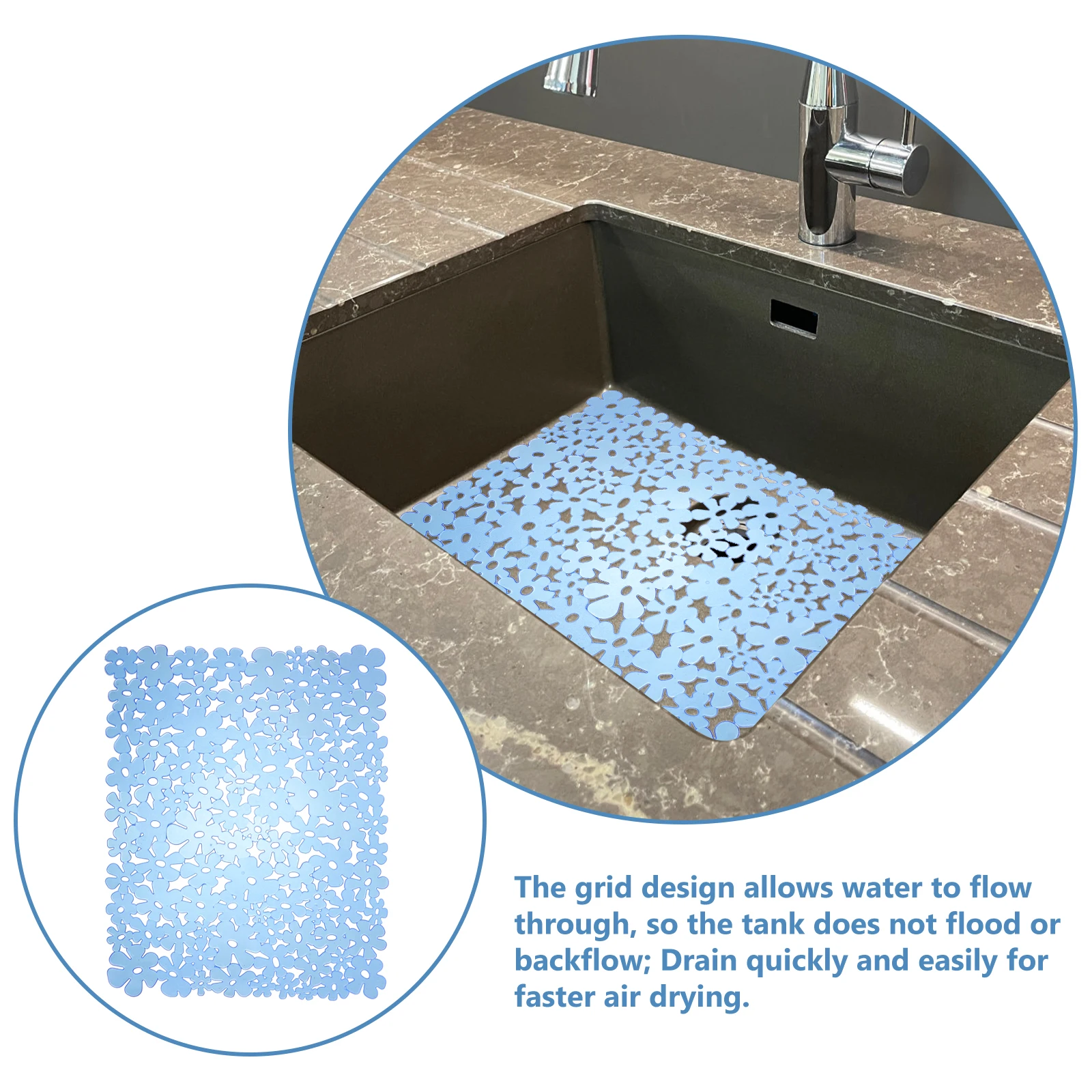 

Non-Slip Pvc Fast Draining Dish Drying Countertop Glassware Roll Weight Water Flow Grid Design Sink Protector For