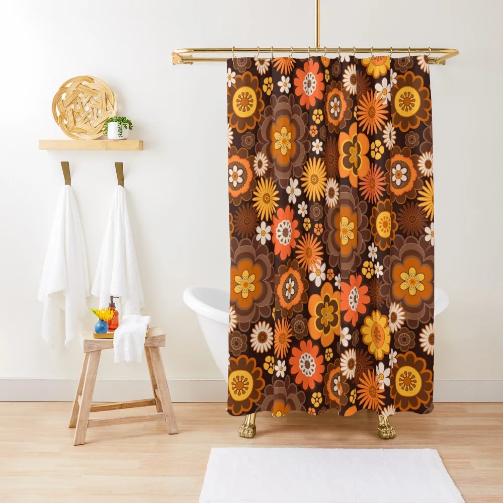 

Vintage Retro 70s Floral pattern Shower Curtain Shower Sets For Bathroom Bathroom Showers Bathroom Deco Cover Curtain