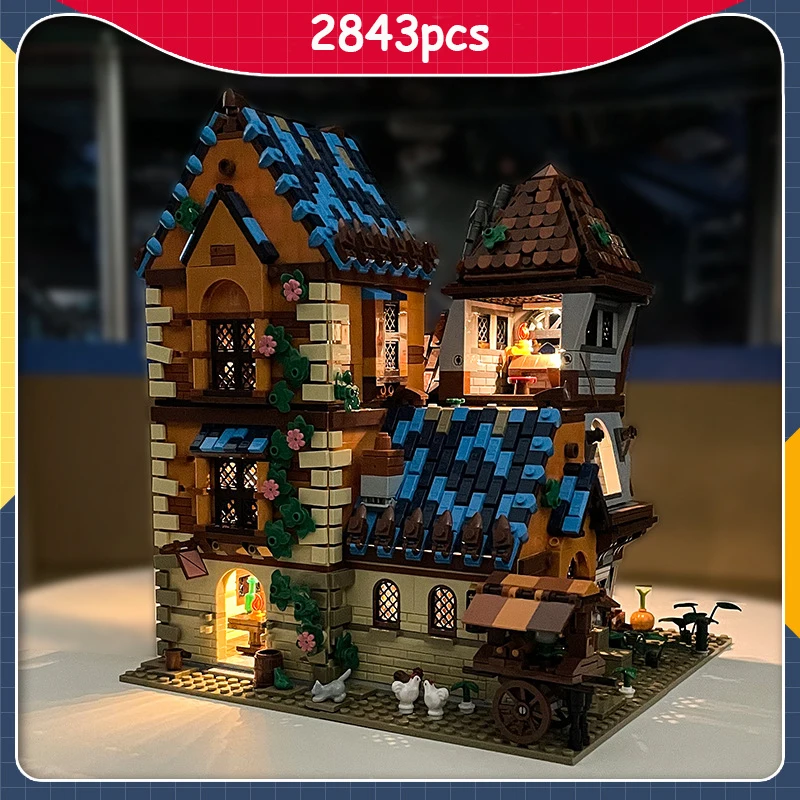 

IN STOCK 2843pcs Moc Medieval City Tavern View Construction Blocks Modular Building Model Toys for Children Christmas Gift Set