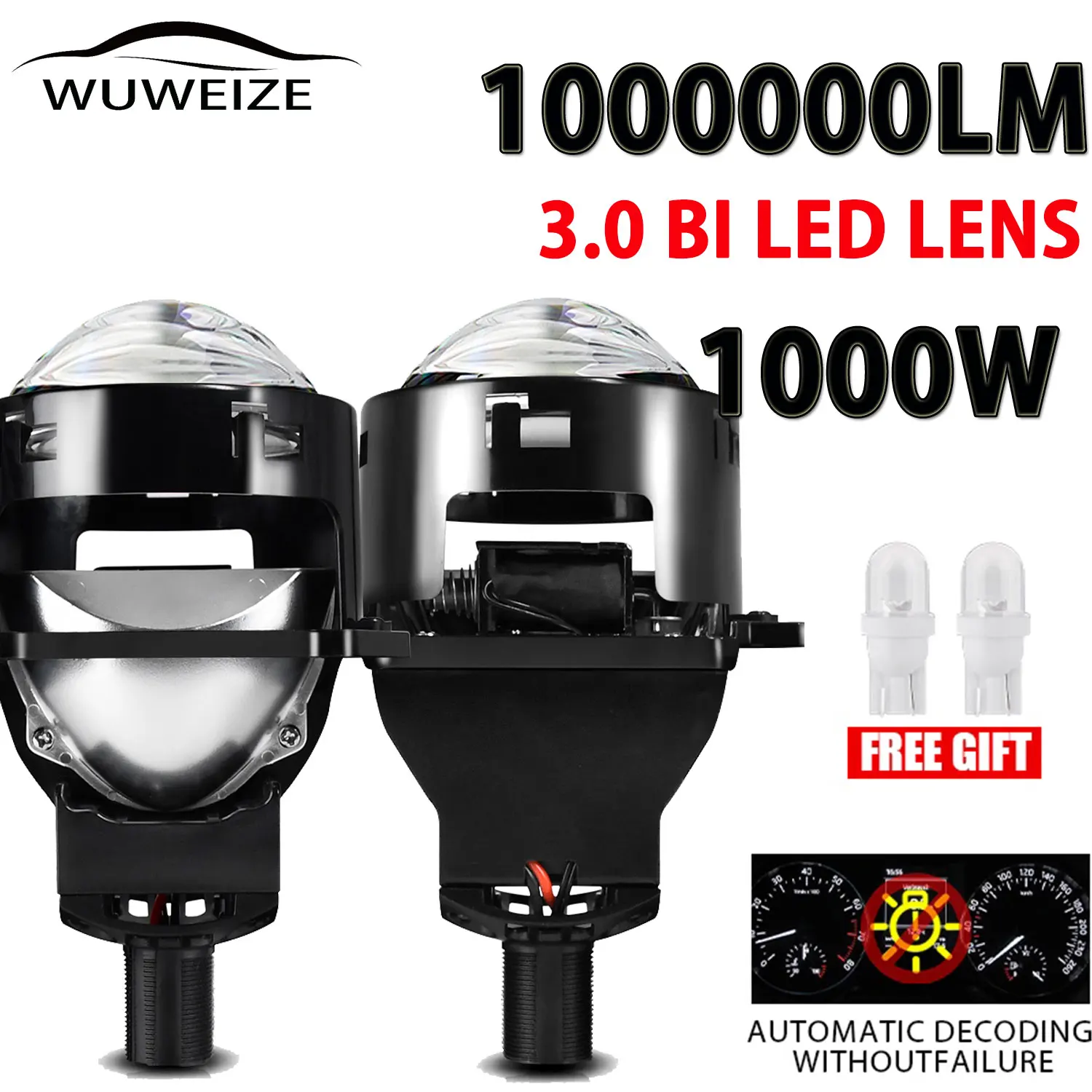 WUWEIZE 3 Inch LED Bi  Laser Projector Lighthouse Lamp Super Strong Plug&Play 12v 24v  for Car Headlight Retrofit Bulb