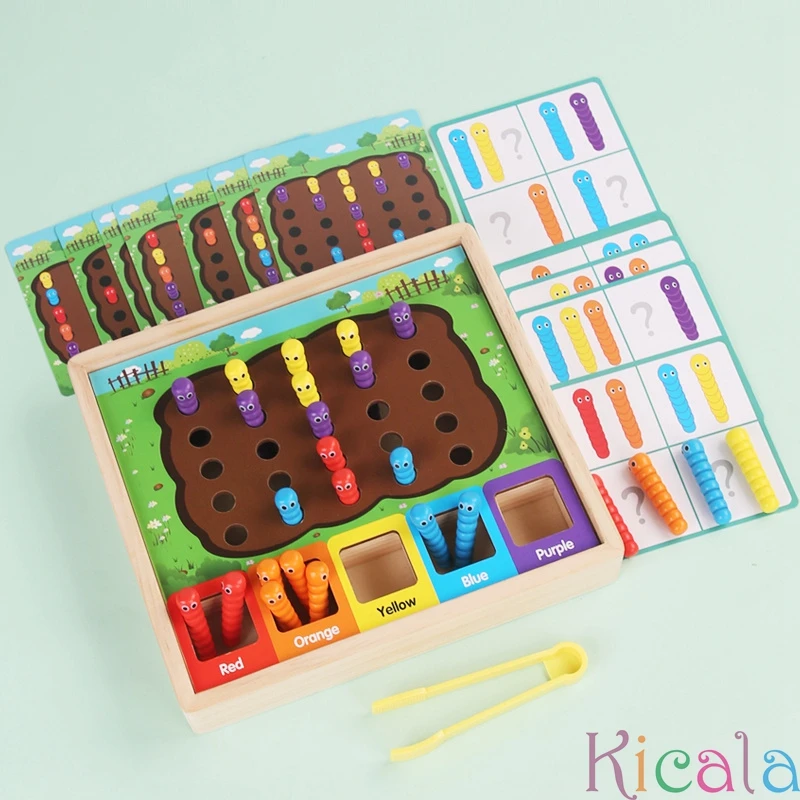 Wooden Educational Toy Color Sorting & Insect Catching Game For Ages 3-6 Enhances Color Recognition & Fine Motor Skills