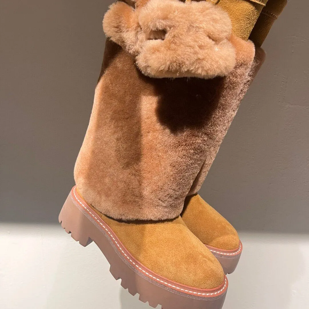 

Winter Fashion Show Thick Soled Round Toe Warm Snow Boots Cotton Boots Real Fur Fur Boots Snow Boots Foreign Trade