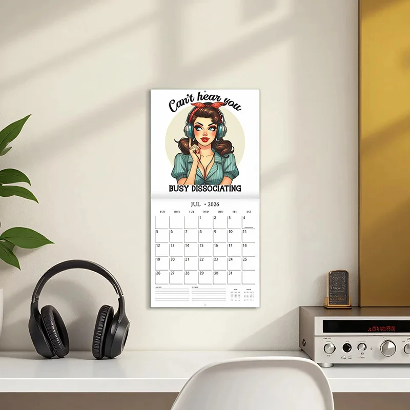 2026 Wall Calendar Enthusiastic Fuuny Pin-up Girl 12month Schedule Organizer Daily Weekly Agenda Planner Home Office Decor